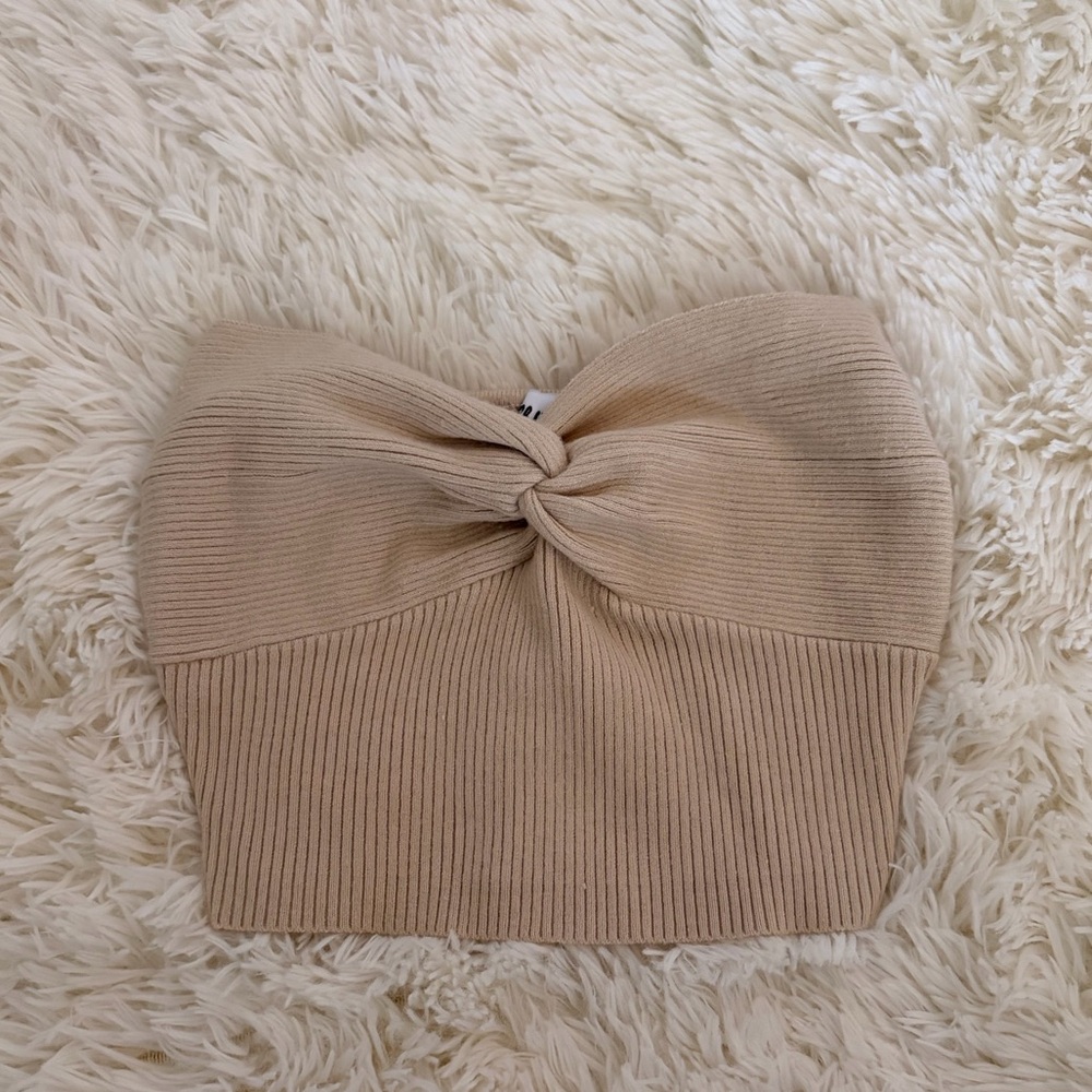 Princess Polly Knotted Rib Top | Tan/Beige | XS